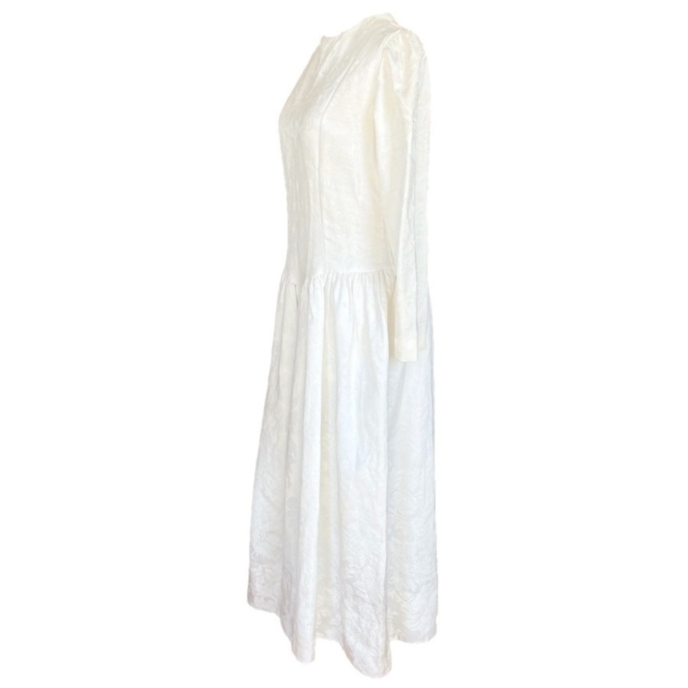 VINTAGE Edwardian Inspired Long Sleeve High Neck Cotton Blend Wedding Dress XS - Picture 3 of 8